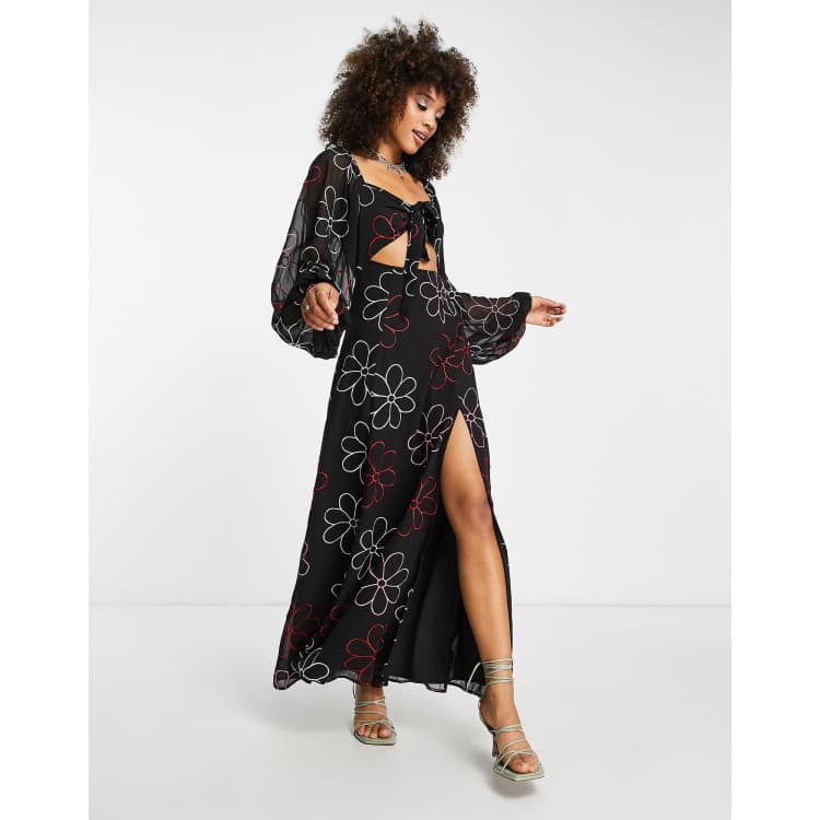 ASOS DESIGN cut out maxi dress with multi coloured floral embroidery