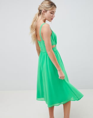 asos midi dress with cami straps and cut out detail