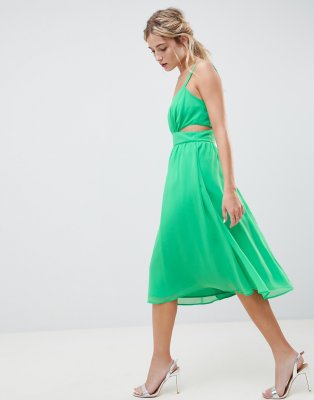 asos design midi dress with cami straps and cut out detail