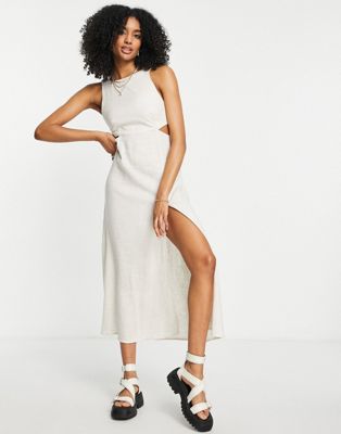 ASOS DESIGN cut out midi sundress with splits in stone | ASOS