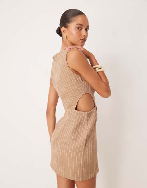 ASOS DESIGN cut out mini dress in natural stripe