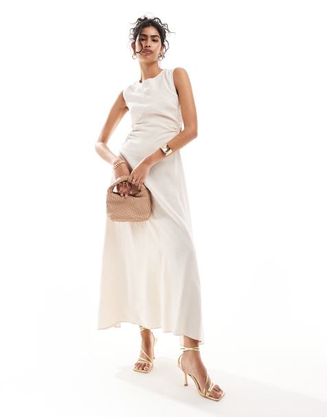 ASOS DESIGN cut out ring detail in waist midi dress in stone - view 1