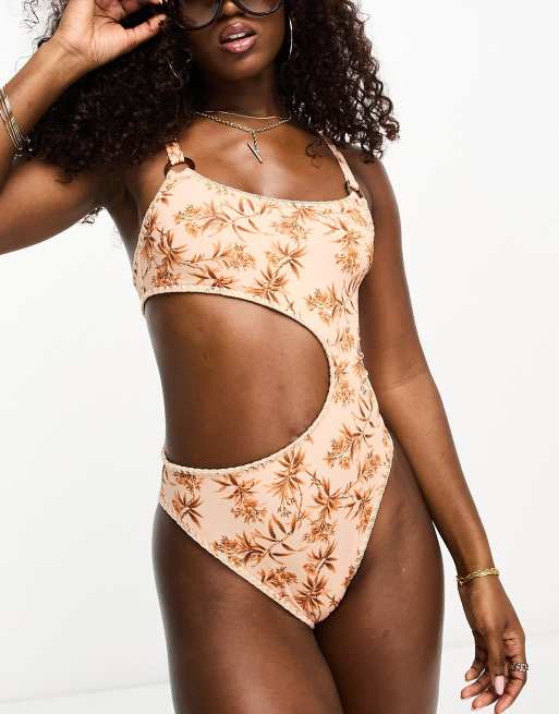 ASOS DESIGN plunge side bodysuit in brown