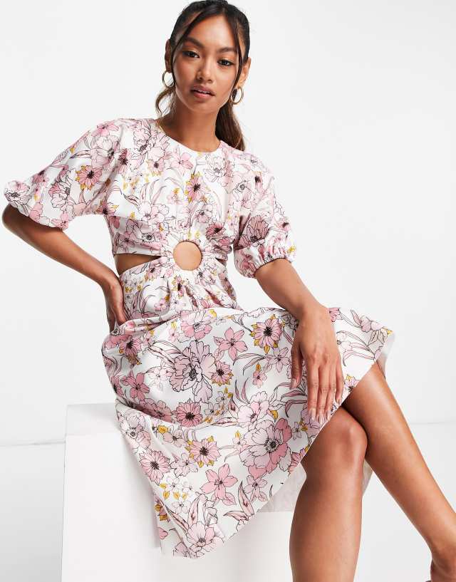 ASOS DESIGN cut out ring skater midi dress in floral print