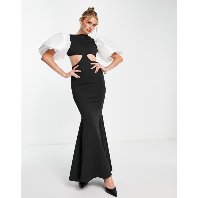 Black and white maxi dress best sale with sleeves