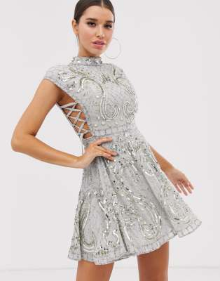 grey lace skater dress