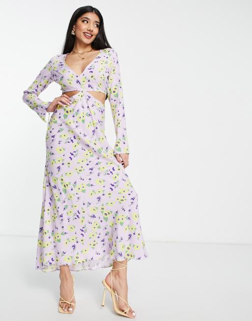 Asos design wrap front midi dress hot sale with cutout in floral print