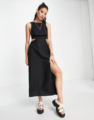 Asos Design Cut Out Side Maxi Sundress In Black