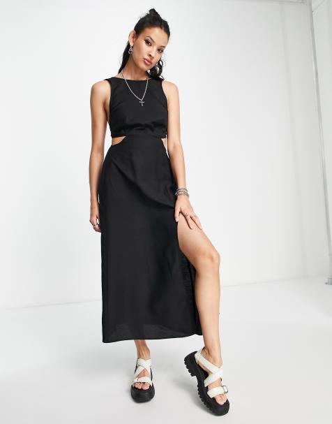 ASOS DESIGN cut out side maxi sundress in black - view 1