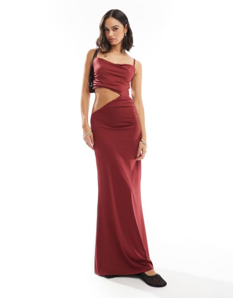 ASOS DESIGN cut out slinky maxi dress in burgundy - view 1
