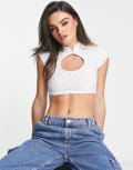 [ASOS DESIGN] ASOS DESIGN cut out top in broderie lace in white 18 WHITE