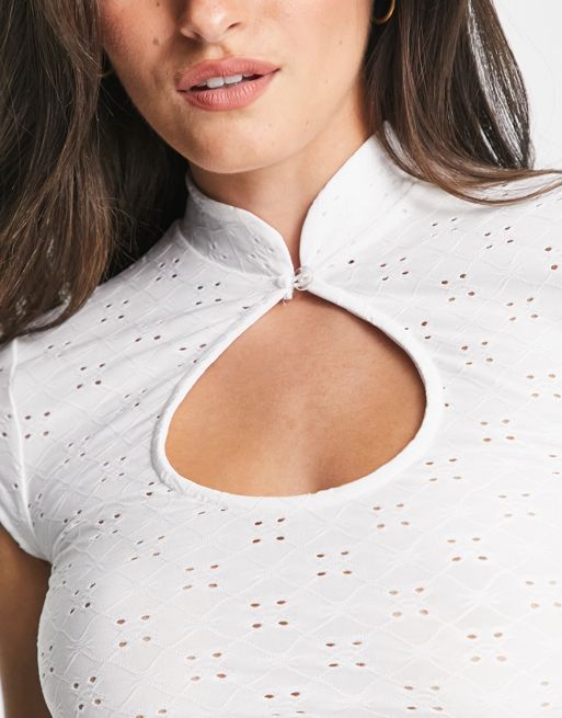 ASOS DESIGN cut out top in broderie lace in white