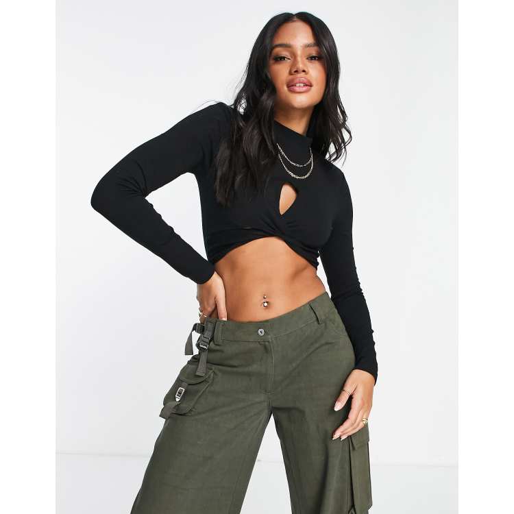 Shape Black Fuller Bust Twist Front Crop Top