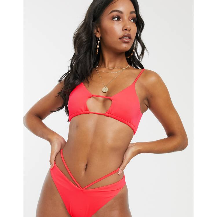 ASOS DESIGN cut out under boob bikini top in watermelon