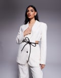 [ASOS DESIGN] ASOS DESIGN cut out waist blazer in cream stripe (part of a set)-Multi M Cream stripe