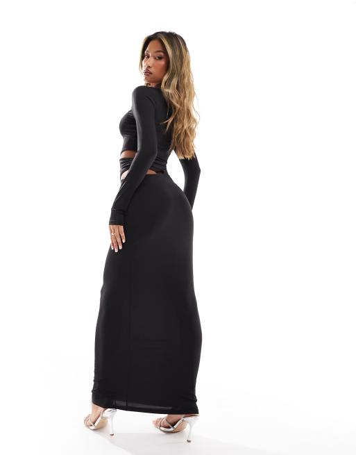 asos black cut out dress ASOS DESIGN cut out waist maxi dress in black