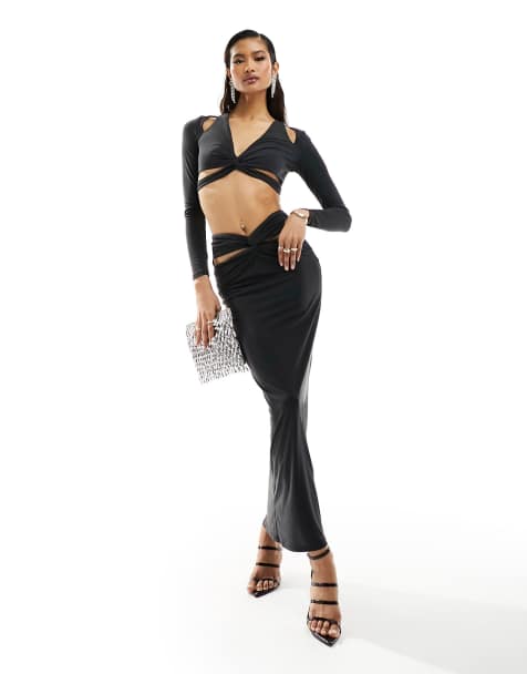 ASOS DESIGN cut-out waist tube skirt in black - part of a set - view 1