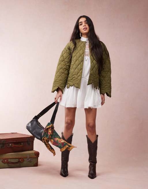 ASOS DESIGN cut work quilted jacket in khaki