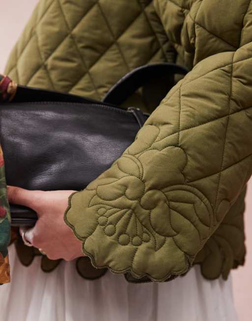 ASOS DESIGN cut work quilted jacket in khaki