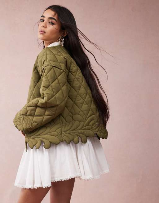 ASOS DESIGN cut work quilted jacket in khaki