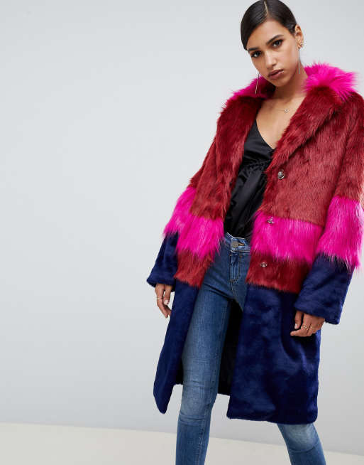 ASOS DESIGN cutabout blocked fur faux coat | ASOS