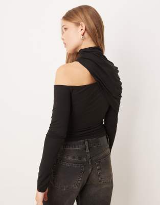 Asos Design Cutaway High Neck Draped Top In Black