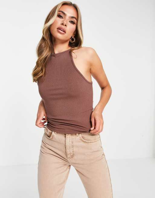 ASOS DESIGN cutaway vest with high neck in brown
