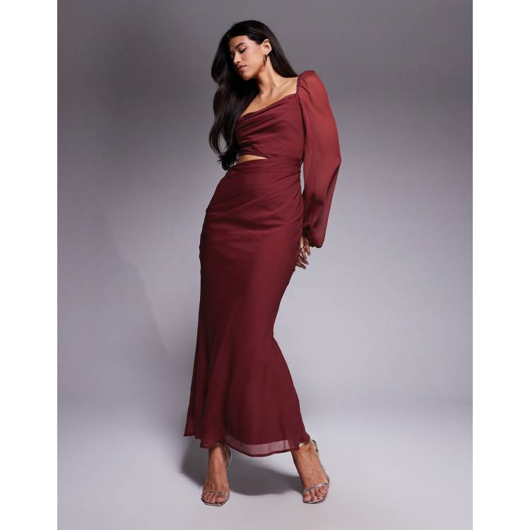 strapless open back dress Red 3d Flower Euroflax™ Premium Linen Maxi Dress main image 1