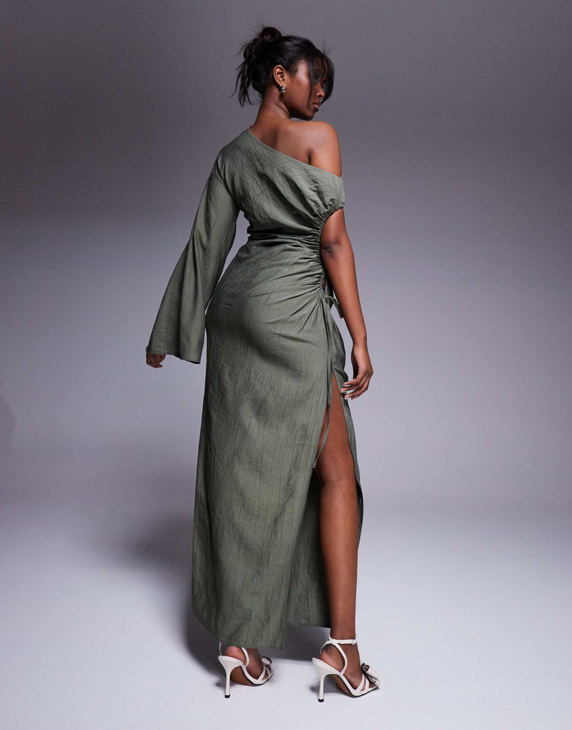 asos design cutout channel maxi dress in khaki
