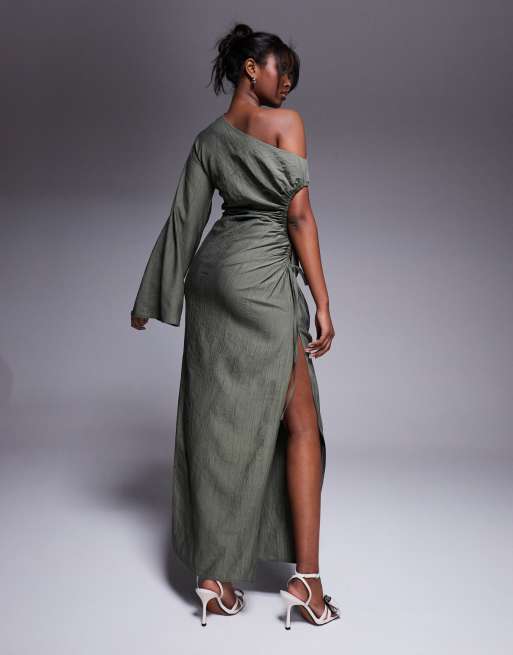 ASOS DESIGN cutout channel maxi dress in khaki, 2 of 4