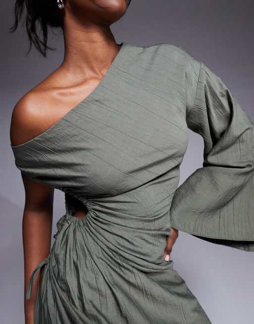 ASOS DESIGN cutout channel maxi dress in khaki, 3 of 4