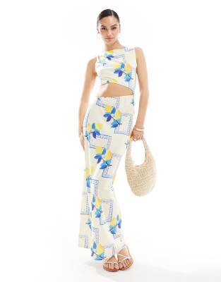 Asos Design Cutout Maxi Dress In Lemon Print-multi