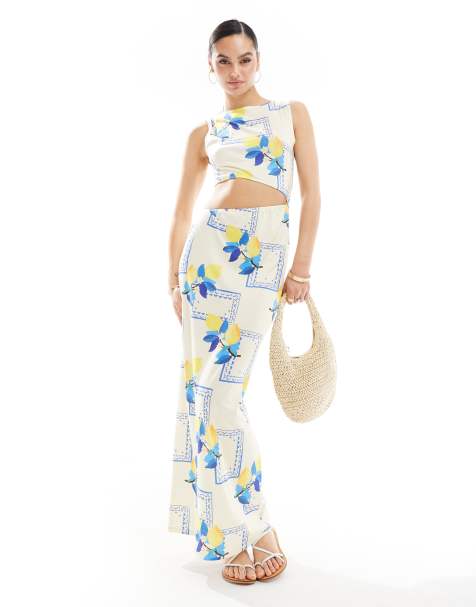 ASOS DESIGN cutout maxi dress in lemon print - view 1