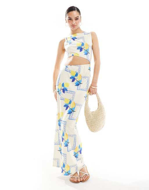 ASOS DESIGN cutout maxi dress in lemon print