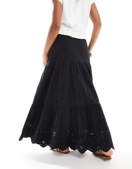 ASOS DESIGN cutwork cotton maxi skirt in black