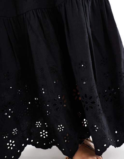 ASOS DESIGN cutwork cotton maxi skirt in black