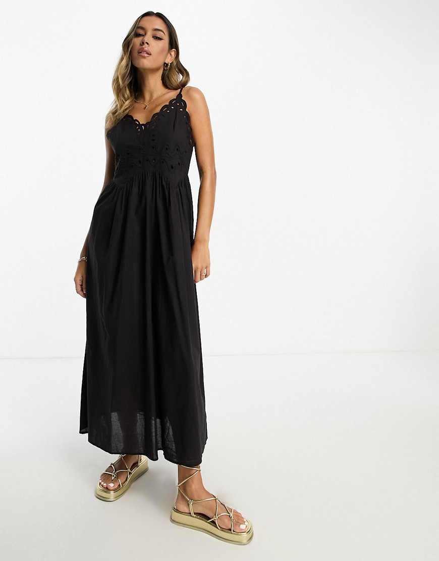 Asos Design Cotton Drop Waist Midi Skater Dress In Black