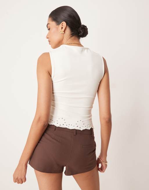 ASOS DESIGN cutwork embroidered hem square neck cami top in white, 4 of 4