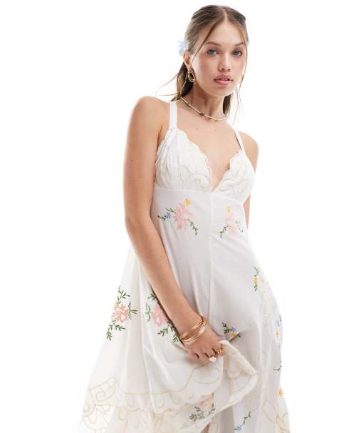 ASOS DESIGN cutwork embroidered maxi dress with hankey hem - view 1