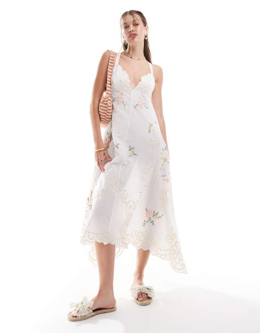 ASOS DESIGN cutwork embroidered maxi dress with hankey hem | ASOS