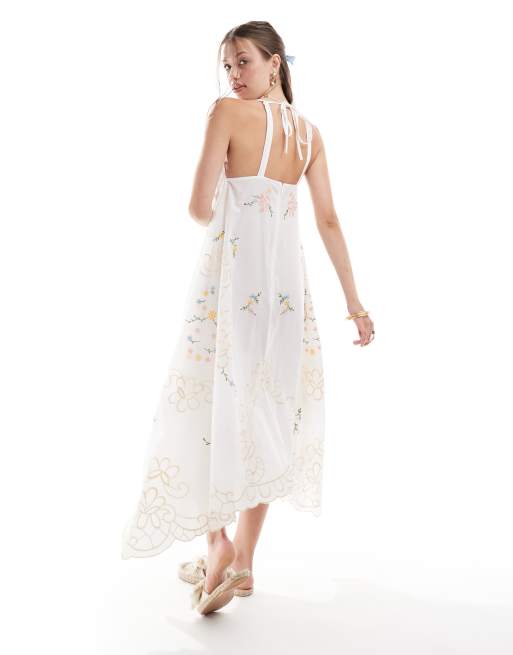 ASOS DESIGN cutwork embroidered maxi dress with hanky hem