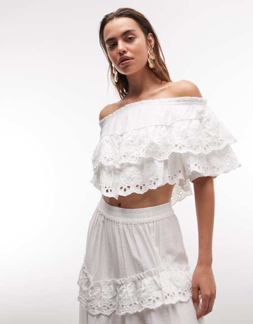 ASOS DESIGN cutwork lace detail bandeau top in white - part of a set, 2 of 7