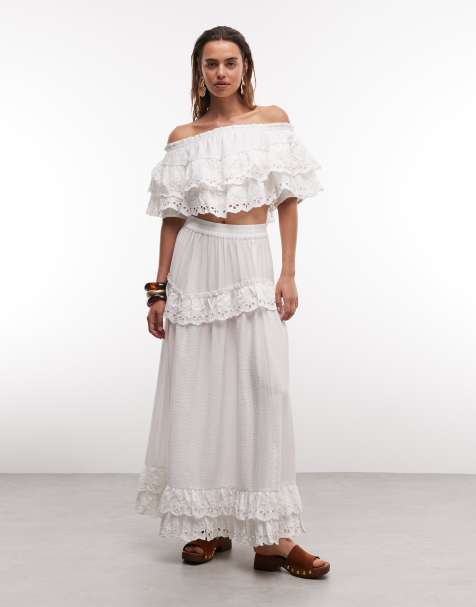 ASOS DESIGN cutwork lace maxi skirt in white - part of a set - view 1