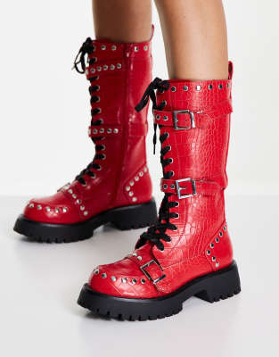 studded red boots