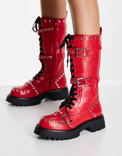 Studded lace up sales boots