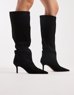  Cydney  slouch pull on knee boots  suedette
