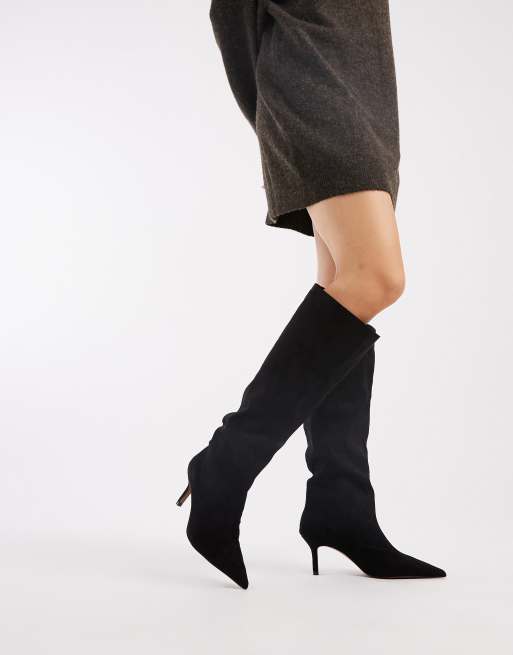 ASOS DESIGN Cydney slouch pull on knee boots in black suedette, 2 of 4