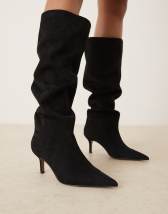 ASOS DESIGN Coral round toe sock knee boots in buttermilk