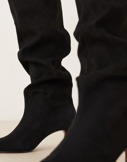 ASOS DESIGN Cydney slouch pull on knee boots in sand suedette
