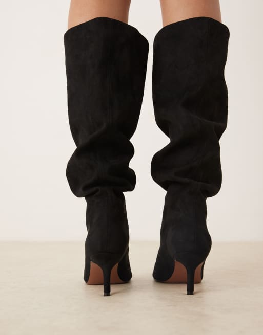 ASOS DESIGN Cydney slouch pull on knee boots in sand suedette